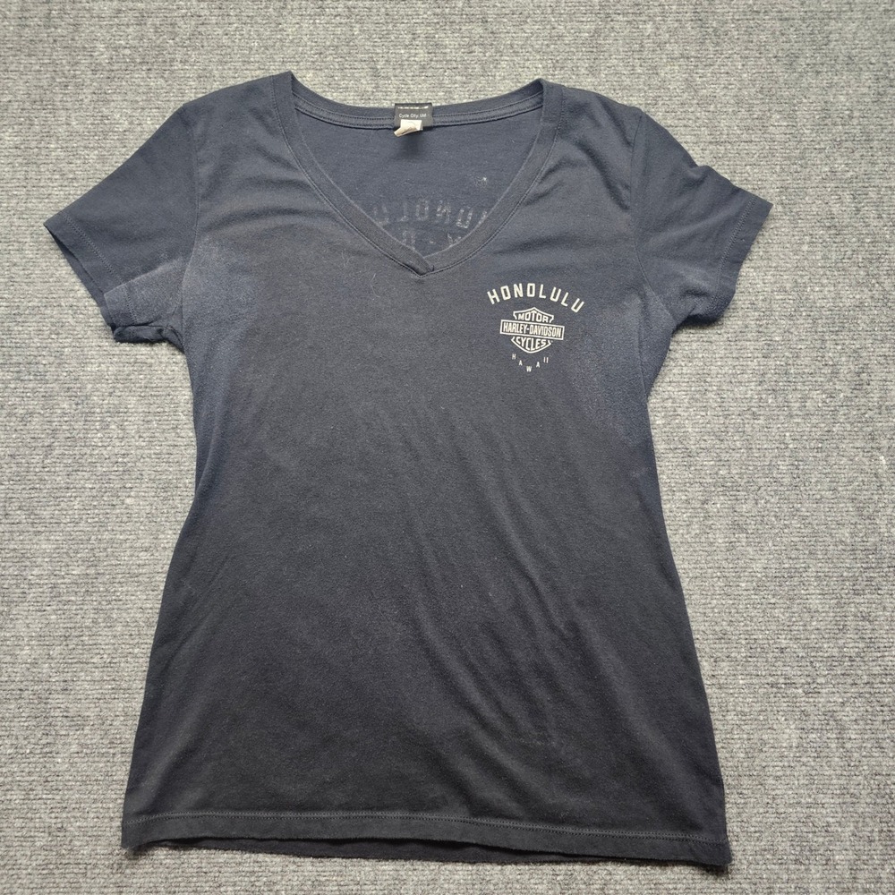 Harley-Davidson Honolulu Hawaii V-Neck Graphic T-Shirt Black Womens Size M